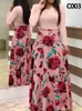Dress Women's Autumn Flower Sewing Long Sleeve Printed Color Matching Casual Party Elegant Sexy Long Skirt Xl 220513