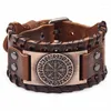 매력 팔찌 무료 배 오딘 상징 Viking Vegvisir Compass Bangles 북유럽 룬 랩 정품 가죽 남자 보석류 액세서리 Kent22