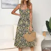 Casual jurken dames zomer kanten ruches polka-dot print boog jurk elegant boho a-line mouwloze knop vintage gele lange vestidosc