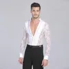 Men's Casual Shirts 2022 Performance Social Modern Dance And Chacha Top Deep V Lace Long Sleeve Latin Salsa Style Men