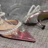 Sapatos de vestido de salto alto 2022 Novo calcanhar de sandals transparentes de moda de shals de pérolas