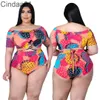 Fashion Large Two Pieces Swimsuit Set Women's Sexy Print Bandage One Shoulder Swimwear Tie Dye Tankini Clothing