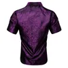 Men039s Chemises habillées BarryWang Luxe Violet Paisley Hommes Été Mode Soie Chemise Décontractée Élégant Revers Motif Manches Courtes 3668406