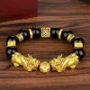 Brins de perles hommes noir obsidienne pierre perles Bracelet Pixiu chinois Feng Shui bonne chance richesse bouddha pour femmes bijoux Lars22230F