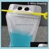 500Ml Transparent Self-Sealed Plastic Drink Packaging Bag For Beverage Juice Milk Coffee With Handle And Holes St Drop Delivery 2021 Dispos