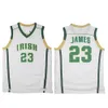 Koszykówka uniwersytecka nosi 23 James Irish High School Basketball Jersey Stitch Green White Gold Jersey Wspaniali koszula