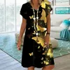 Summer Vneck Short Sleeve Fashion Printed Women's Dress Loose Casual Plus Size Midlength Dress X8L 220527