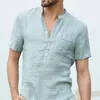 Summer T-shirt z krótkim rękawem bawełniany i lniany LED Casual Men's T-Shirt Mężczyzna oddychający koszule polo S-3XL 220525