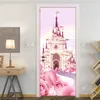 Cartoon Pink Castle 3d Po Papel de Parede para Kids Room Girls Princess Quarto Porta adesivo PVC auto-adesivo à prova d 'água parede mural 220426