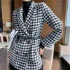 New Fashion Blazer pied de poule Donna Giacca in lana ampia Giacca Plus Size Office Lady Grigio Casual Blazer a pendolo Abito scozzese sottile L220725