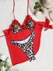 Kvinnor push up cover ups bikini set cheetah tryck ruffle trim tre stycken baddräkt med pad brasilianska bikini strandkläder