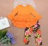 Tenues à manches longues pour filles, tenues imprimées de fleurs, costumes à volants irréguliers, robe de smoking + pantalon à fleurs, 2 pièces/ensemble, vêtements pour enfants, ensembles de survêtement