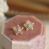 Stud Silvology 925 Sterling Silver Blue Crystal Flower Earring for Women Luxury Zircon Anti-Allergy Girls Office Jewelry Moni22