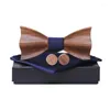 Bow Ties Ricnais 3D drewniane drewniane bowtie zestaw bule czerwony kieszeń kwadratowe spinki do mankietów dla mężczyzn Business Wedding krawat chusteczka z pudełkiem Fier22