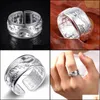 Band Rings Sier Original Flying Dragon Big Non-Mosaic Aristocratic Domineering Open Adjustable Mens Ring Drop Delivery 2021 Je Bdehome Dhyne