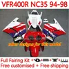 Kit Bodys pour Honda RVF400R VFR400 R N35 V4 VFR400R 94-98 134NO.0 RVF VFR 400 RVF400 R 400RR 94 95 96 97 98 VFR400RR VFR 400R 1994 1995 1996 1997 1998 Fairring Red Red Red Red.