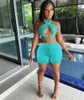 Summer Tracksuits For Women Sets Outfits Sexy Halter Bandage Crop Top Two Piece Female Shorts Suits Solid Vacation Party Wear