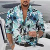 남성 티셔츠 동물 프린트 하와이 꽃 셔츠 남성복 패션 긴팔 셔츠 빈티지 하라주쿠 의류 2022 봄 남성 캐주얼