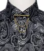 Chemises décontractées pour hommes or noir Paisley pour hommes luxe soie hommes affaires chemise à manches longues avec col broche vêtements pour hommes