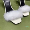 Sandales françaises été chaussures à talons hauts fée vison cheveux une ligne avec sandales en cuir verni talon fin laine blanche femmes 2022