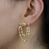 Drop Ship Hoop Earring Baguette Stone Paled Multi Piercing Dingling Women Jewelry Prong Set White Clear CZ Link Chain Tassel Drop örhängen