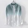 Mens Tie Dye Cotton Linen Shirts Lapel Shirt Lång ärm Löst män Skjorta Button Up Beach Yoga Top