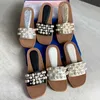 Kvinnors pärla tofflor Goldie Slide Sandals Real Leather Summer Beach Causal Pearl Flip Flops tofflor
