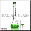 Cachimbas Bong con vaso de precipitados de 16 "con logotipo, base verde, receptor de tubería de agua Grace, accesorio de 14-18 mm