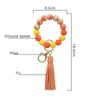 Bracelet de perle de silicone coloré Keychains Cuir gland bracelet femmes bricolage mode porte-clés chaîne bracelette bracelets porte-poigne poignet bijoux