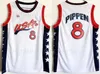 1996 US Three Basketball Scottie Pippen Jersey 8 Charles Barkley 4 Penny Hardaway 6 Hakeem Olajuwon 15 Karl Malone 11 Grant Hill 5 Reggie Miller 10 Bleu Blanc