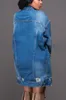 Capispalla taglie forti da donna Cappotti Jeans lunghi Giacca Blue Jean Autunno 2022 Trench coat in denim con buco scuro di media lunghezza Oversize Jona22Women