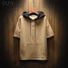 GUYI Patchwork Hoodies Sweatshirts Men Hooded Casual Male Lace up Autumn Hoodies Hip Hop Boy Pullover Pocket Short Sleeve 201130