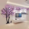 Väggklistermärken Spegel Silver Big Tree Sofa TV Bakgrund Bakgrund DIY Konstdekaler Kvalitet 3D Akryl Wallstickers Murals Posters