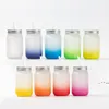 16oz Sublimacji Gradient Gradient Color Tumblery Frosted Szkło Mason Jar Puste Okulary Kubek z uchwytem Śruba Pokrywa 8 Kolory drogą morską GCB14740