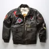 G1 bomber Leather Jacket Embroidered stickers flight suit with wool collar liner Wings of Gold