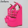 Sorbern Neon Hot Pink Wedges Sandal 20cm High Heel Platform Thick Platform Shoes Super Narrow Sole