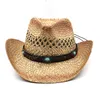 Hommes de plage de plage Cowboy Femmes 100% paille naturel Panama Capeur de capuche Cow décorer des chapeaux larges à bords larges pour un chapeau masculin kaki d'été