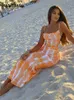 Hawthaw Kadınlar Yaz Partisi Slim Bask Baskı Bodycon Plaj Uzun Elbise Kadın Giyim Sokak Giysesi Toptan Öğeler 220630