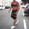 Chándales para hombres Moda de verano para hombre y tendencia de ocio 3D Impreso digital Pantalones cortos de manga corta Conjunto de dos piezas Trajes verdes para hombres