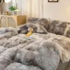 Gradiente cor de cor de cor de pluxinho lasco de cama ultra macia 4pcs Twin Double Queen King (1Faux Fur Duvet Tampa +folha de 1Bed +2Pillowcases)