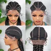 Parrucca sintetica per capelli da 28 pollici in pizzo anteriore nero lungo per donna africana parrucche intrecciate da boxe intrecciate con treccine frontali afro