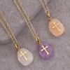 Collier croix en pierre naturelle pour femme Chaînes en or Bijoux fantaisie pour femme volonté et sable