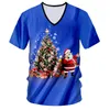 A listagem Mens Roupas 3D Impresso Árvore de Natal e Papai Noel Colorido Homem Casual Tamanho Grande V Pescoço Camiseta 220623