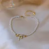 Link Chain Real Gold Plated Baroque Pearl Bow Armband Personlighet Fashion Shiny Zircon Inlaid Wedding Jewelry Birthday GiftLink Fawn22