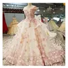Najnowsze sukienki ślubne 3D Kryształki Krzyki Backless A line Chapel Train Koronki Bling Zwykłe kości słoniowej księżniczka Bridal Suknie 403
