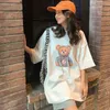Harajuku特大のハーフスリーブトップティーシャツFEMME韓国スタイルの服女性カワイイアニメベアコットンシックOネックTシャツ220721