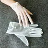 Pięć palców Rękawiczki biała sukienka panny młodej Mesh Bow Pearl Krótkie koronkowe akcesoria ślubne impreza