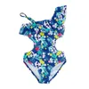 ins Fashion Girl One-Pieces Summer Swimsuit Ruffle Designer Suspender Beachwear 4-14T Girls Cartoon Printed Sexy Bikinis Kids Comfortable Swimwear