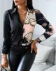 Женские свитеры 2022 женская мода элегантный шарф цепь печати кнопка дизайн рубашка с длинным рукавом пэчворк весна осень осенью одежда