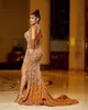 2022 Plus size Arabisch Arabisch Aso Ebi Gold luxueuze zeemeermin prom jurken kristallen kristallen avond formeel feest tweede receptie verjaardag verlovingsjurken jurk zj188